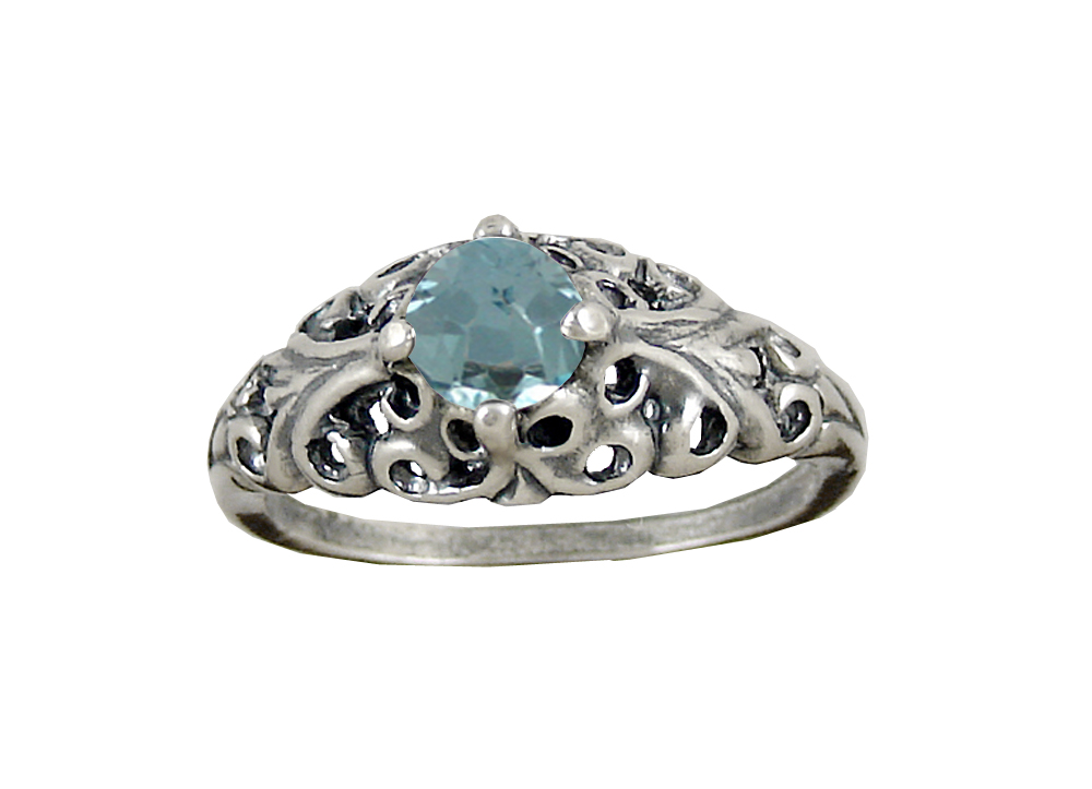 Sterling Silver Filigree Ring With Faceted Blue Topaz Size 9